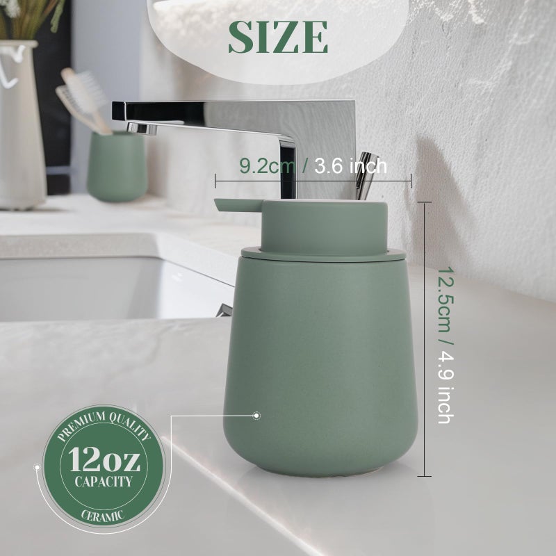 Ingofin Ceramic Lotion Dispenser - 12Oz Refillable Hand Soap Dispenser Bathroom  Modern Liquid Soap Dispenser With Pump  Dish Soap Dispenser For Kitchen  Matte Green - Image 2