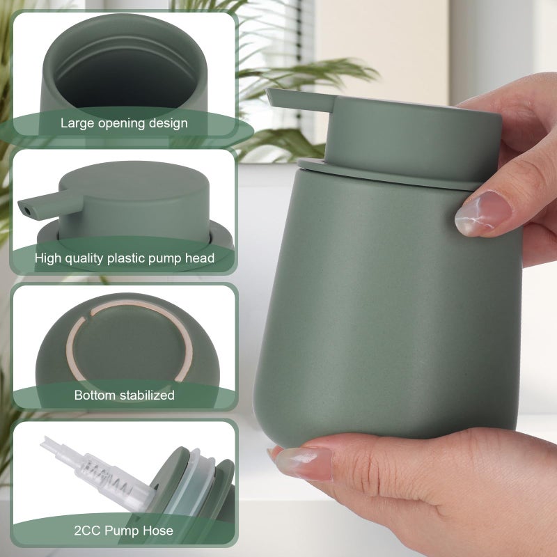 Ingofin Ceramic Lotion Dispenser - 12Oz Refillable Hand Soap Dispenser Bathroom  Modern Liquid Soap Dispenser With Pump  Dish Soap Dispenser For Kitchen  Matte Green - Image 5