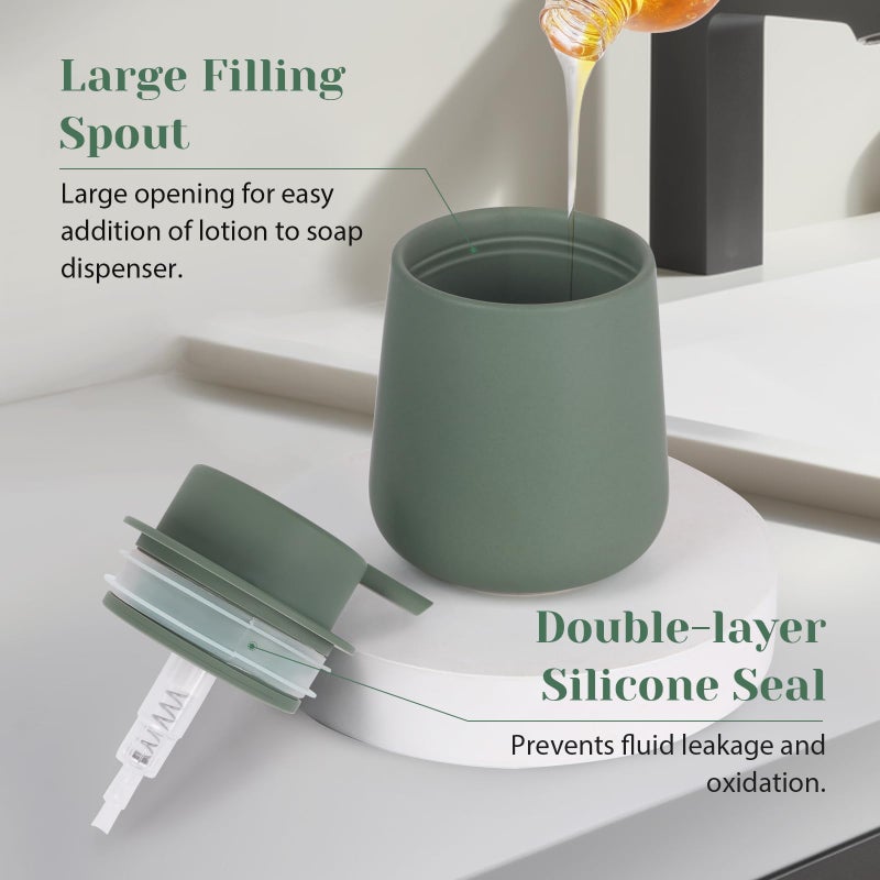 Ingofin Ceramic Lotion Dispenser - 12Oz Refillable Hand Soap Dispenser Bathroom  Modern Liquid Soap Dispenser With Pump  Dish Soap Dispenser For Kitchen  Matte Green - Image 3
