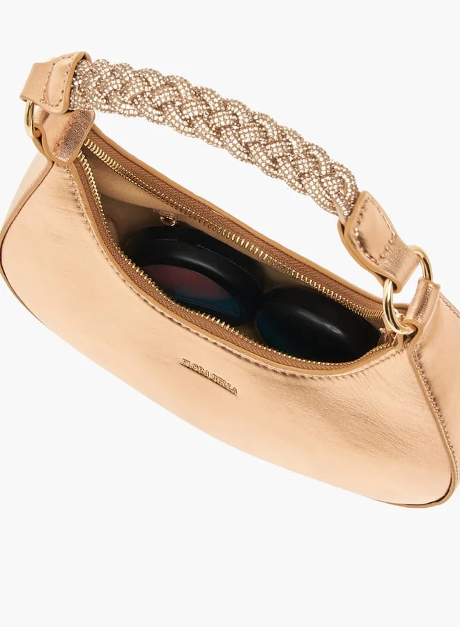 Flora Bella By Shoexpress Womens Solid Shoulder Bag With Zip Closure And Embellished Strap