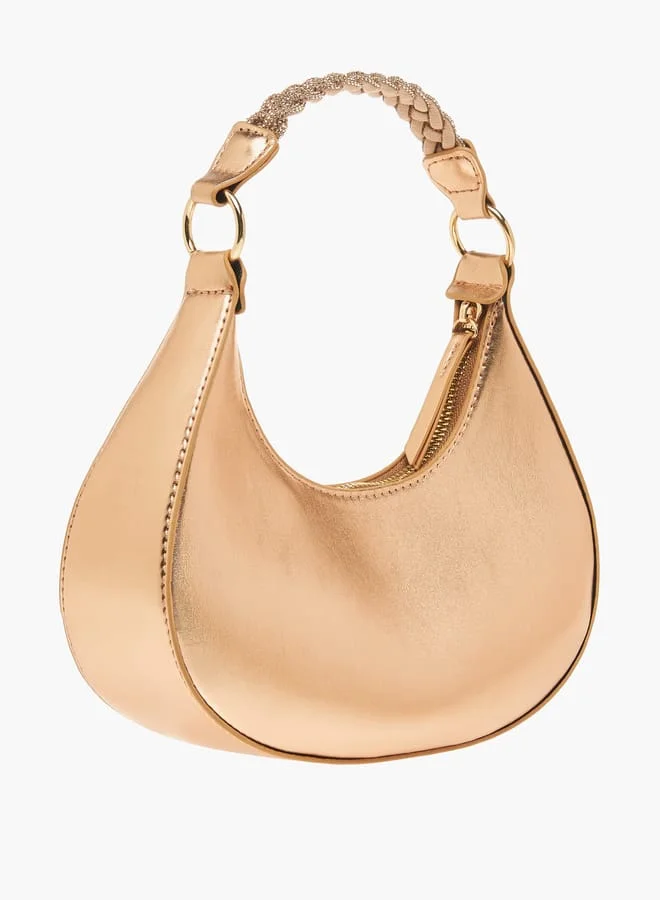 Flora Bella By Shoexpress Womens Solid Shoulder Bag With Zip Closure And Embellished Strap