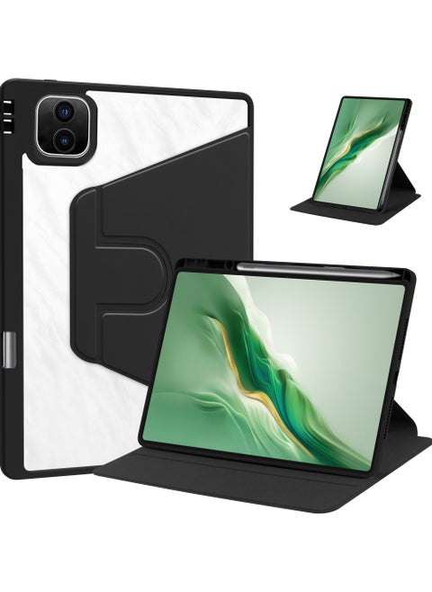 جراب خلفي شفاف متوافق مع Honor MagicPad 2 مقاس 12.3 بوصة (2024)، قاعدة دوارة 360 درجة غطاء ذكي قابل للطي مع خاصية النوم/الاستيقاظ لجهاز Honor Magic Pad 2 اللوحي (أسود)