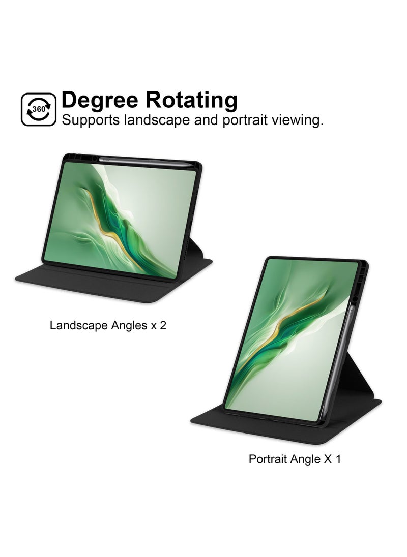 VKL - جراب خلفي شفاف متوافق مع Honor MagicPad 2 مقاس 12.3 بوصة (2024)، قاعدة دوارة 360 درجة غطاء ذكي قابل للطي مع خاصية النوم/الاستيقاظ لجهاز Honor Magic Pad 2 اللوحي (أسود) - Image 1