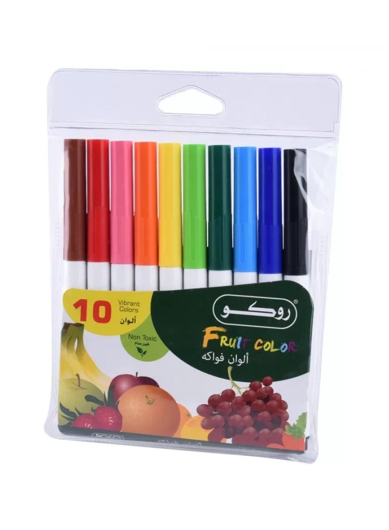 ROCO 10 Pieces Washable Fruit Color Pens Set Multicolour - Image 1