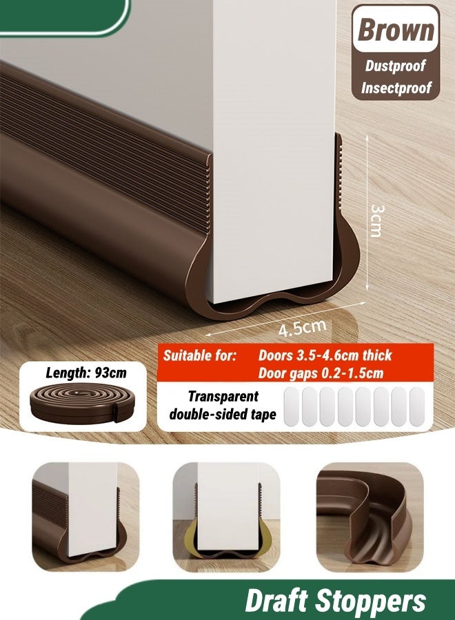 Draft Stoppers,Door Seal,door gap windbreak strip,Door Sweep for Exterior & Interior Doors, door frame, glass door, weatherproof door bottom gap strip,Noise reduction sealing strip ,Bedroom door silent,installs Quickly and Easily,93*4.5*3cm(Brown) - Image 1