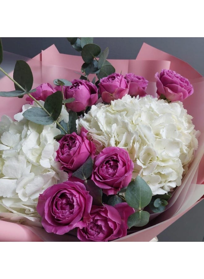 Carmel Flowers Hydrangea With Bush Roses Bouquet - Image 1