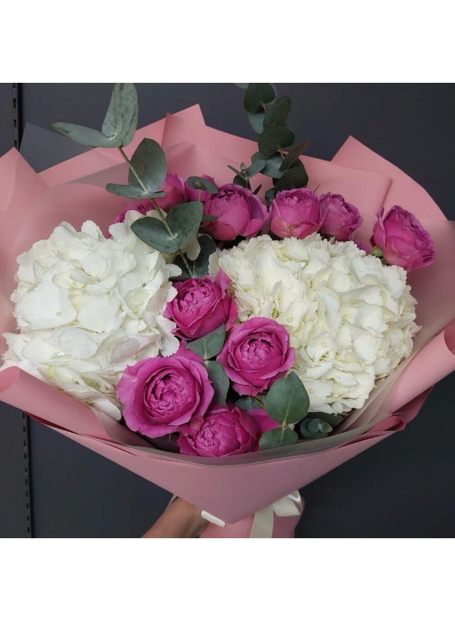 Carmel Flowers Hydrangea With Bush Roses Bouquet - Image 3