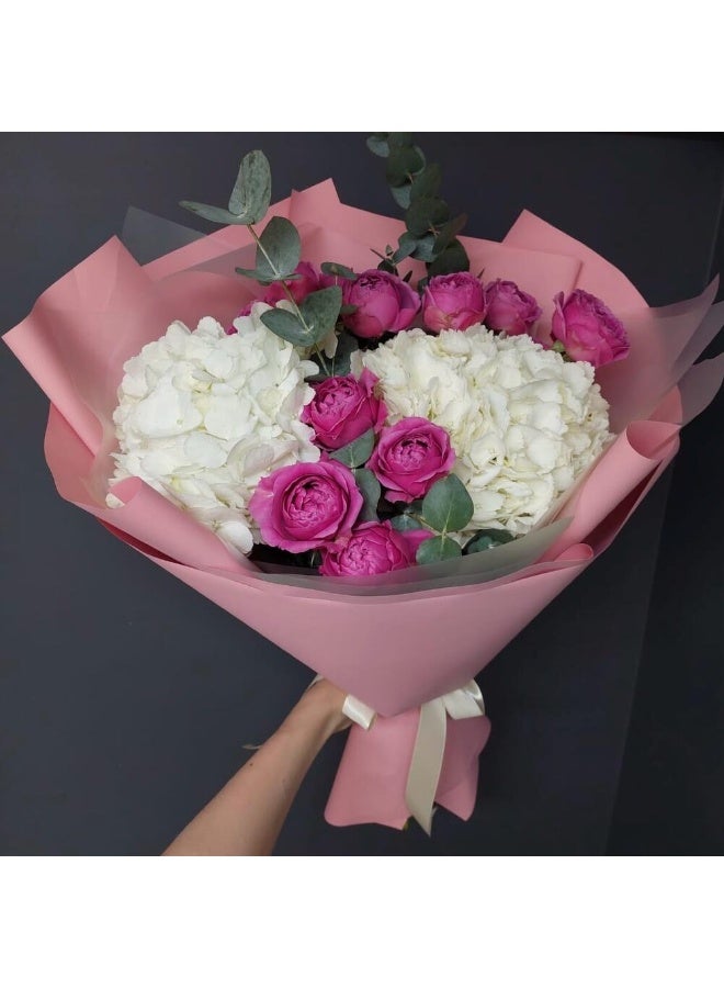 Carmel Flowers Hydrangea With Bush Roses Bouquet - Image 2