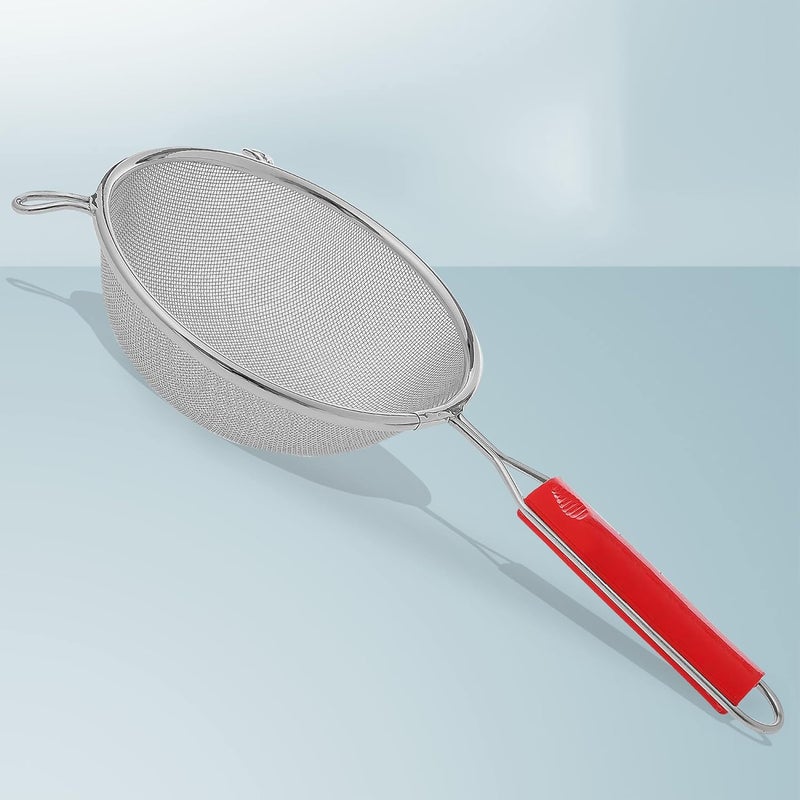 Unify 1 Pieces Stainless Steel Soup & Juice Strainer/Liquid Filter for Kitchen Use, Large Soup Chalni with Red Handle, Rice & Juice Use (Size-8, Dia-21cm, Set of 1, Silver) - Image 1