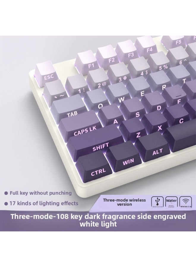 Office 08 Mechanical 1 Three-mode Keyboard Mouse Suit Wireless Bluetooth Walker Front Girl Side Key Computer Game-Colour:Red Axis (light Sound And Comfortable) - Dark Fragrance 108 Keys [white Light - Side Engraving] Wireless Bluetooth Three-mode  - Image 1