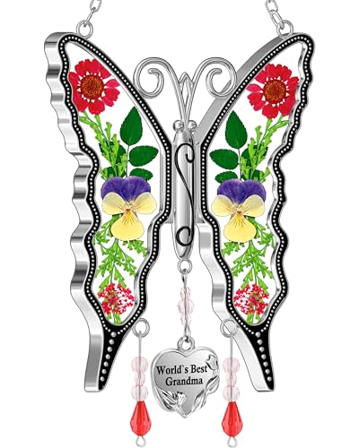 KY&BOSAM KYBOSAM New Butterfly Suncatcher Stain Glass Worlds Best Grandma Butterfly Suncatcher Hanging for Window Wind Chime Gifts for Grandma Mothers Day Valentines Birthday Christmas Thanksgiving 