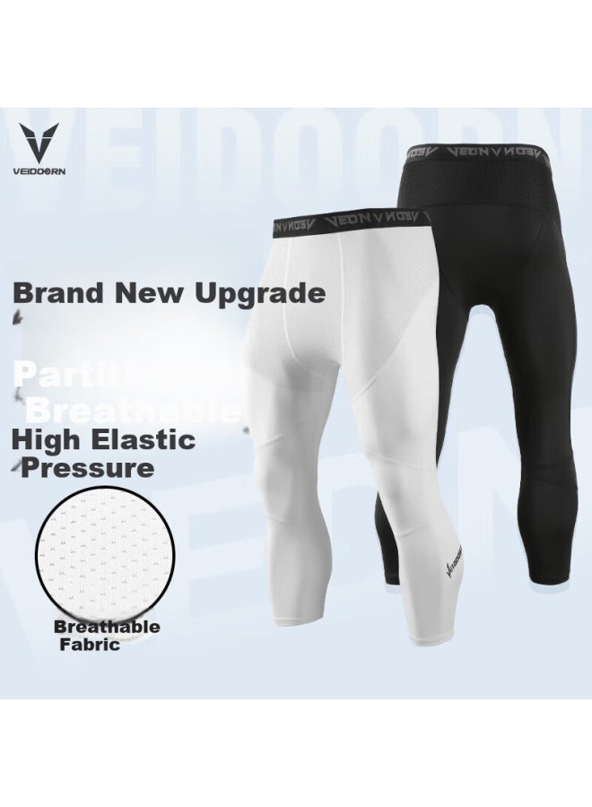 VEIDOORN Basketball Compression Tights Sports Training Fitness Breathable High Elasticity Compression Running Seven-Point Pants Black 2Xl - Image 2
