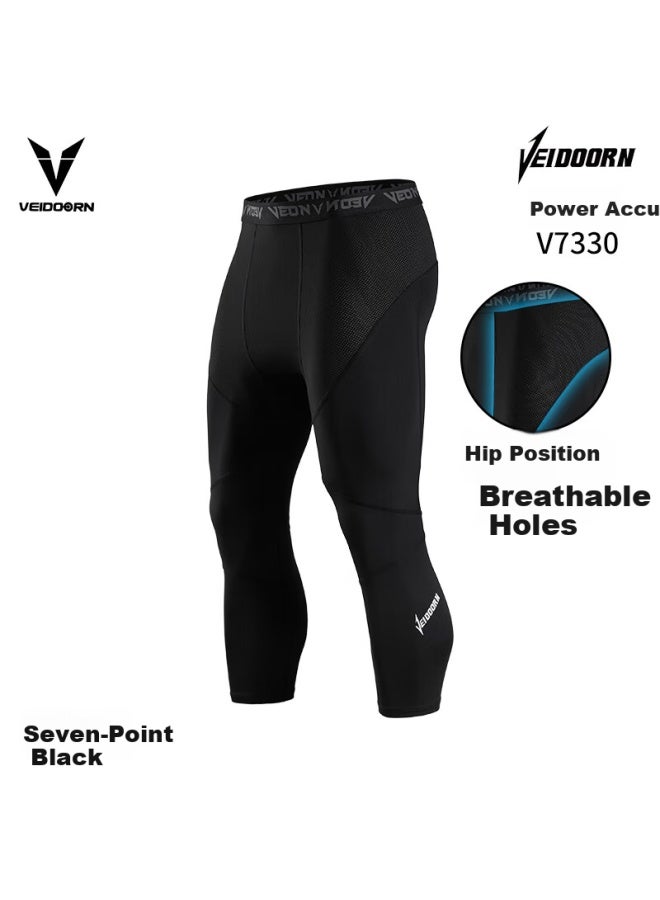 VEIDOORN Basketball Compression Tights Sports Training Fitness Breathable High Elasticity Compression Running Seven-Point Pants Black 2Xl - Image 1