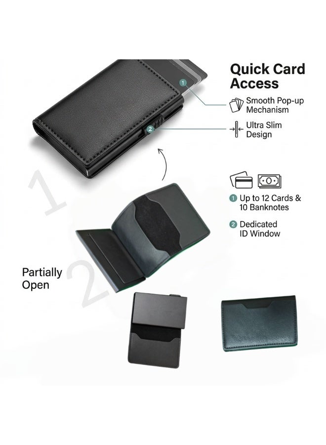 Men's RFID blocking pop-up card holder wallet, slim PU leather minimalist credit card bag with ID window pocket, multi-card slot for everyday business travel, ideal for Eid and birthday gifts for men - Image 2