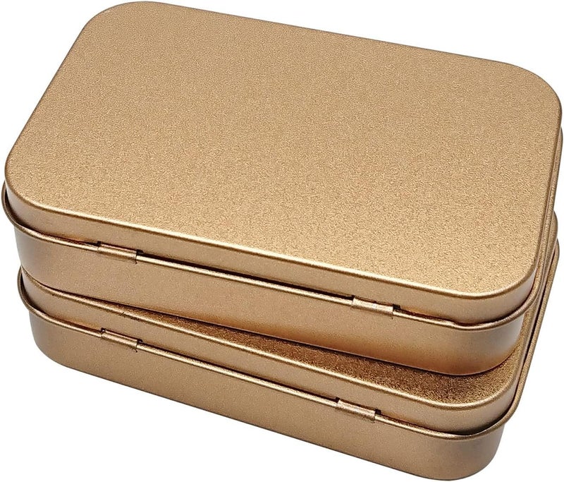 Hulless 30 Pcs Metal Hinged Tin Box Container Mini Portable Small Storage Container Kit with Lid for Home Storage 3.7 x 2.3 x 0.8 Inch, Gold - Image 5
