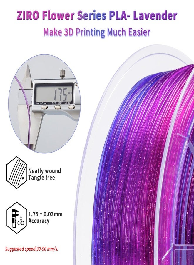 ZIRO 3D Printer Filament, Fast Color Change with Twinkle Effect PLA 1.75mm, Gradient Translucent PLA, Sparkling Multicolor 3D Material, Fit Most 3D Printers, 1KG Spool, Flower Series-Lavender - Image 4
