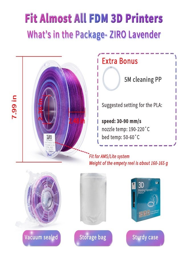 ZIRO 3D Printer Filament, Fast Color Change with Twinkle Effect PLA 1.75mm, Gradient Translucent PLA, Sparkling Multicolor 3D Material, Fit Most 3D Printers, 1KG Spool, Flower Series-Lavender - Image 5