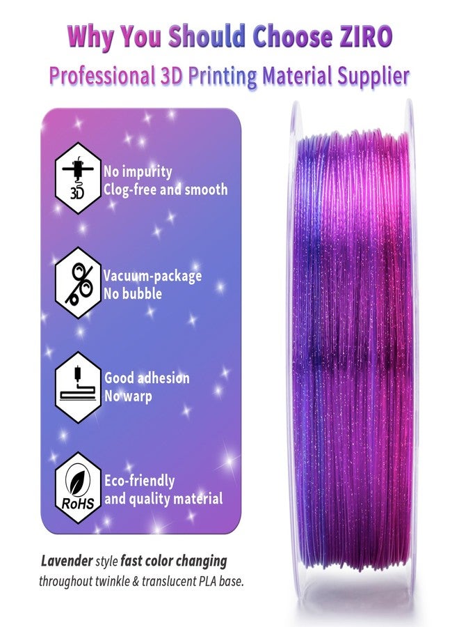 ZIRO 3D Printer Filament, Fast Color Change with Twinkle Effect PLA 1.75mm, Gradient Translucent PLA, Sparkling Multicolor 3D Material, Fit Most 3D Printers, 1KG Spool, Flower Series-Lavender - Image 3