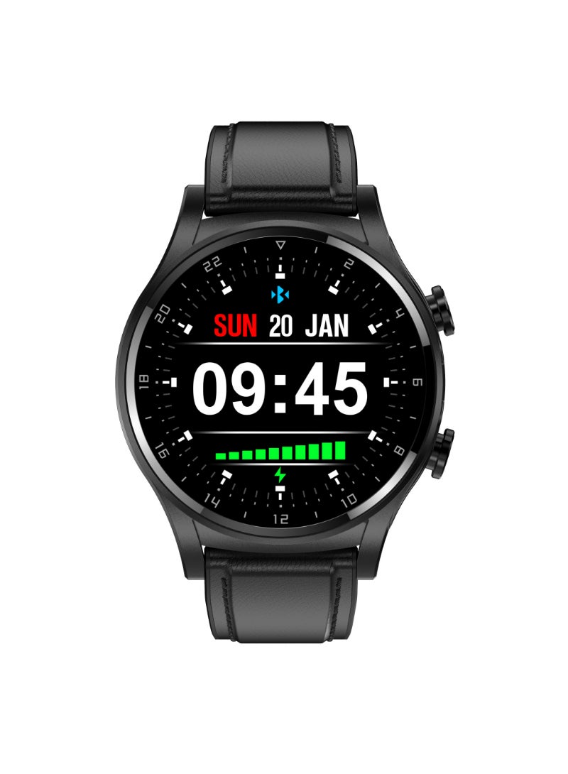 GT 66 Smart Watch TWS Bluetooth Headset 2 In1 Multi Sport Mode Heart Rate Sleep Monitoring Leather Black  - Image 1