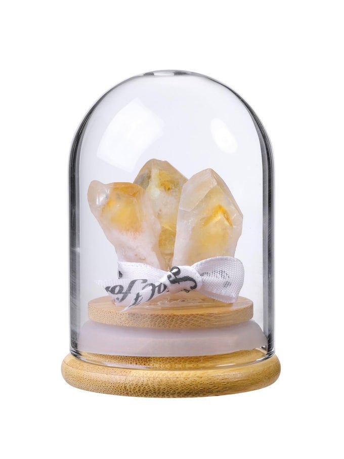 Citrine Crystal Ornament for Reiki Meditation Home Office Desk Decor, Raw Citrine Crystals and Healing Stones in Glass Dome, Spiritual Crystal Gifts for Women Men Witchcraft