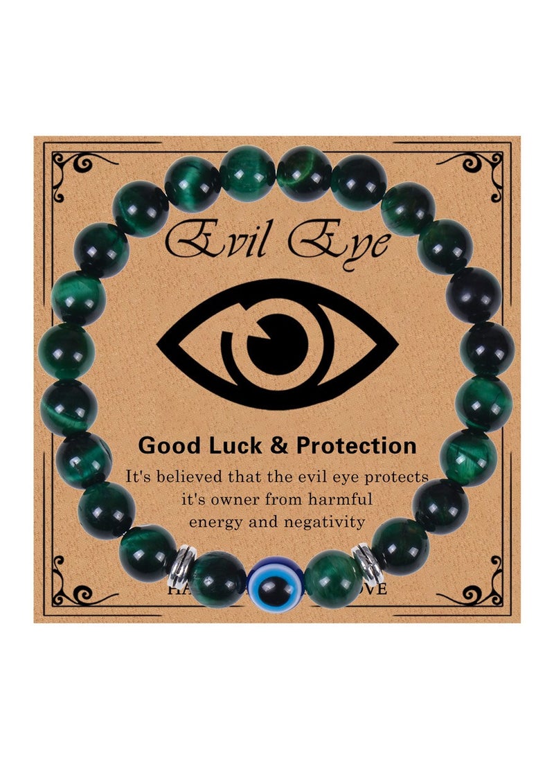 JEEJPV - Evil Eye Bracelet for Men Natural Stone Bracelet Protection Good Luck Amulet for Boy Green - Image 1
