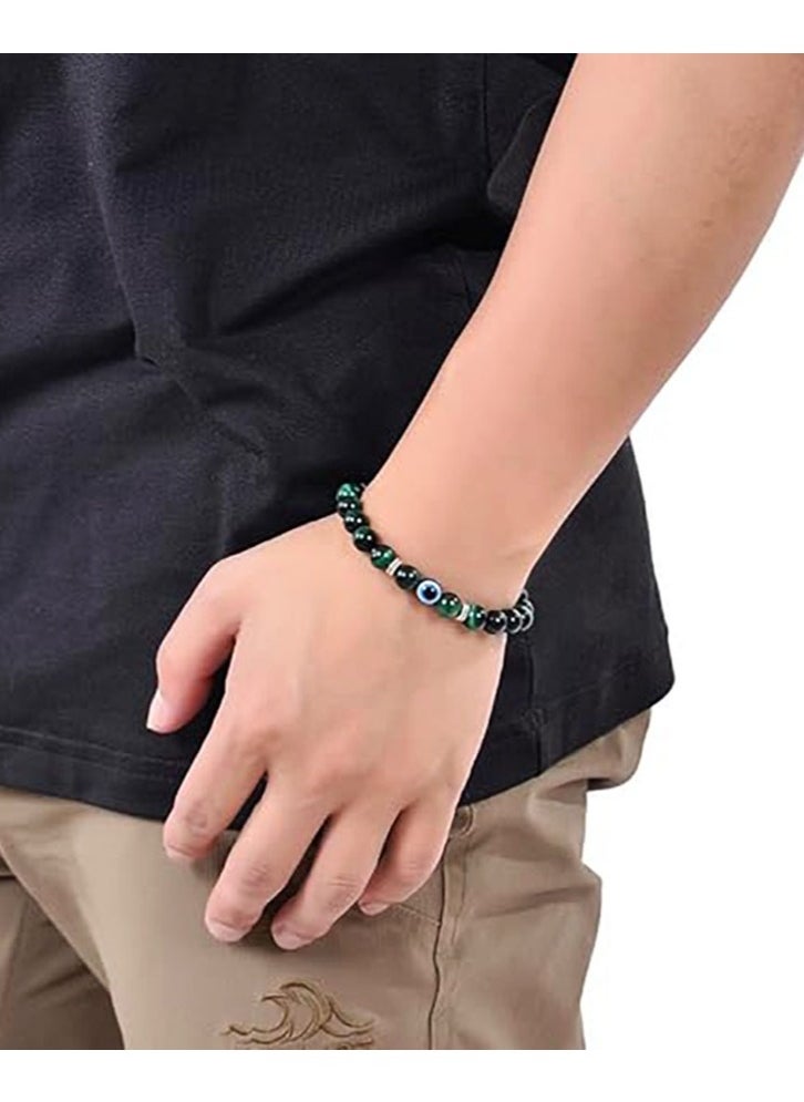 JEEJPV - Evil Eye Bracelet for Men Natural Stone Bracelet Protection Good Luck Amulet for Boy Green - Image 1