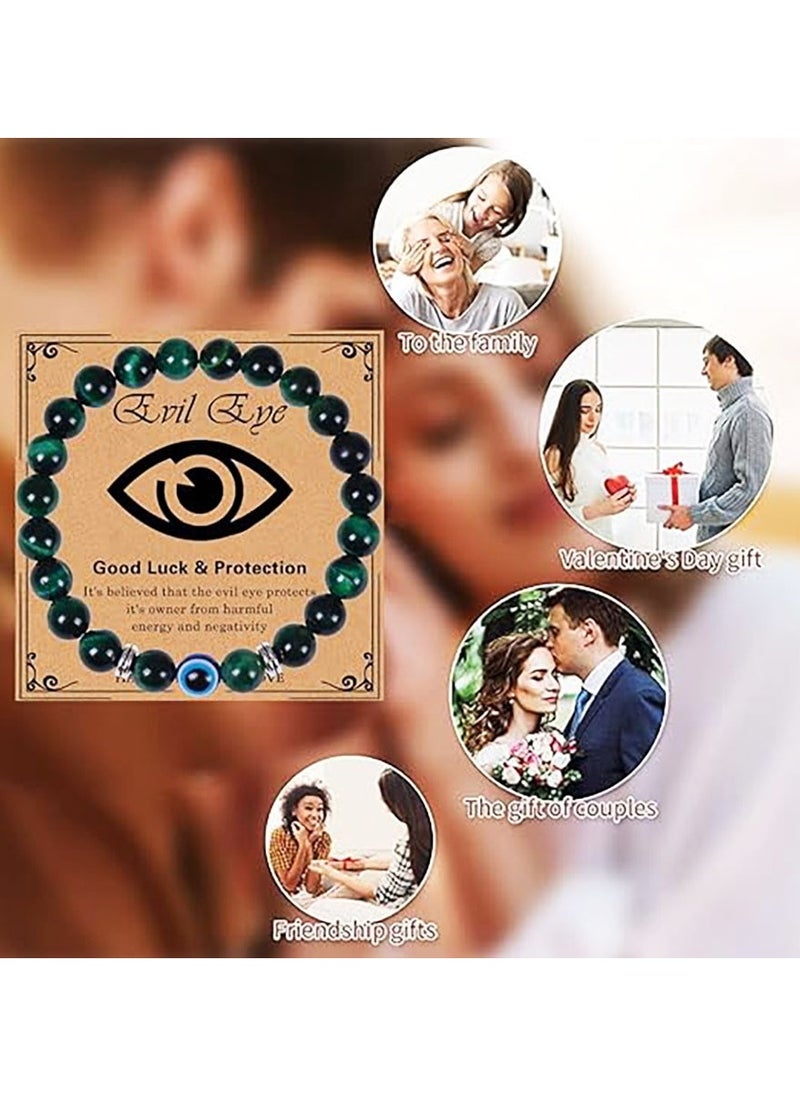JEEJPV - Evil Eye Bracelet for Men Natural Stone Bracelet Protection Good Luck Amulet for Boy Green - Image 1