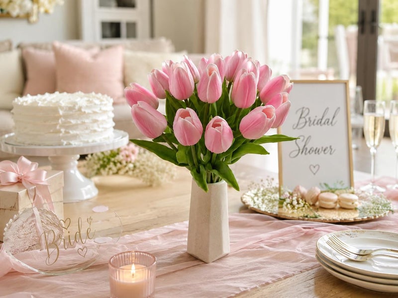 Mandy's 20 قطعة من زهور التوليب الخوخية الاصطناعية من الحرير المزيف بطول 13.5 بوصة هدايا لعيد الأم وعيد الفصح وعيد الحب بكميات كبيرة ديكور المنزل والمطبخ والزفاف - Image 5