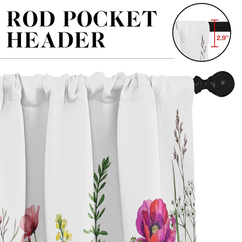 Emvency Spring Flower Kitchen Window Curtains Valance and Tier Set 36 Inch, Pink and Purple Floral Summer 3 Piece Set Short Curtains for Window Treatment Tiers for Living Room Bedroom - Image 5