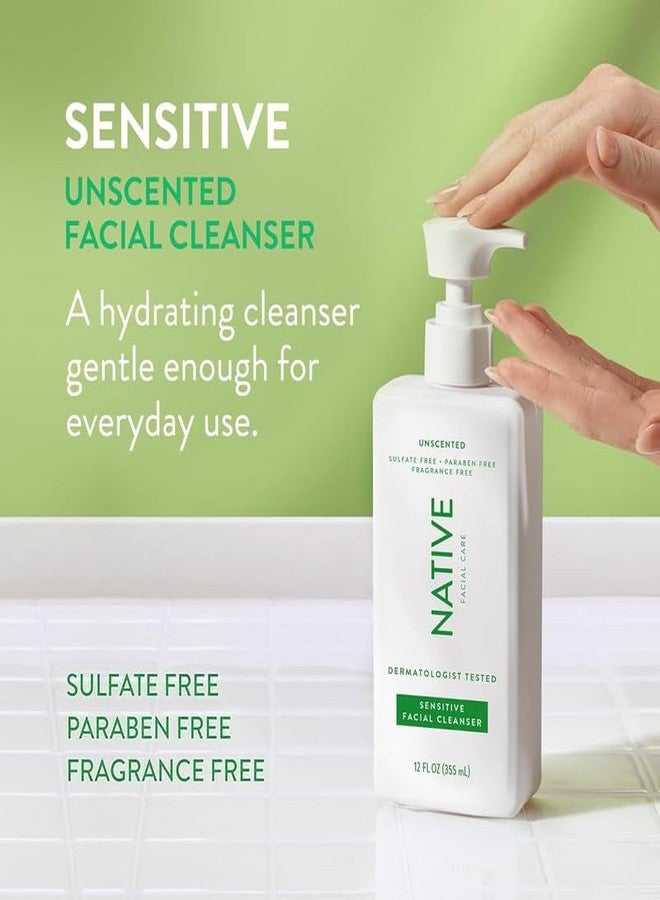 Native Sensitive Face Wash, Spa Day Every Day Facial Cleanser (2 Pack) | Daily Face Cleaner with Aloe and Vitamin B3, Unscented, 12 fl oz - Image 2