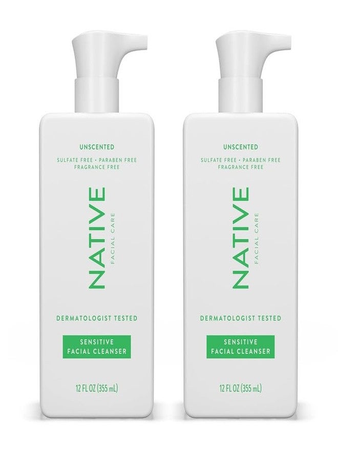 Native Sensitive Face Wash, Spa Day Every Day Facial Cleanser (2 Pack) | Daily Face Cleaner with Aloe and Vitamin B3, Unscented, 12 fl oz - Image 1