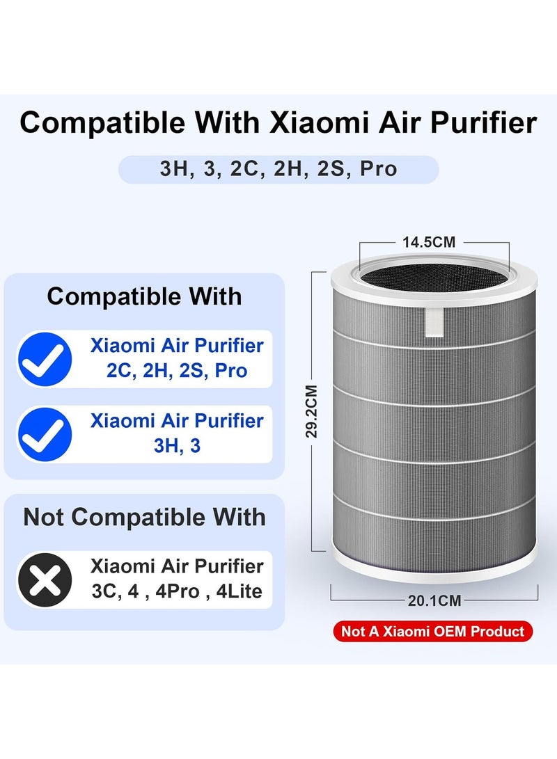 2 Pack 3H Replacement Filter for Xiaomi Mi Air Purifier 3H 3 2C 2H 2S Pro - 3-in1 H13 Grade True HEPA & Activated Carbon Filter Remove PM2.5 Pollen Dust (Antibacterial, Gray) - Image 3