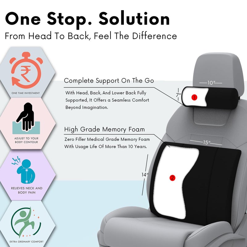 RIPOSEV Trender Lumber Orthopedic Full Lumbar Support for Chair & Car Seat Backrest Cushion for Back Pain Relief - Back Rest Support Back Support Pillow Memory Foam Cushion, (Black) - Image 2