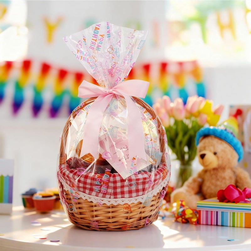 JOYIT Happy Birthday Cellophane Wrap Roll (35'' Wide X 50 FT Long) - 3 Mil Thick Clear Cellophane Roll, Birthday Cellophane Bags Large, Wrapping Paper for Flower Gift Baskets Wrap (35" fold into 17.5") - Image 3