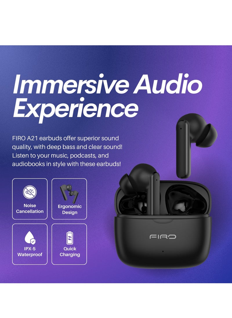 Firo FIRO A21 True Wireless Earbuds, In-Ear Bluetooth 5.3 ENC Clear Call, Bluetooth Earbuds Touch Control 24 HRS Playtime, IPX6 Waterproof TWS, Light-Weight Earphones  - Image 2