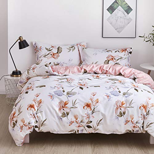 OAITE Duvet Cover Set100 Cotton Comforter Cover with Floral Pattern Duvet Cover SetSoft Bedding Set Includes with 3 Piece 2 Pillow Shams1 Duvet Cover