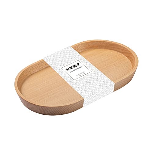 Vandroop Wooden Mini Serving Tray for Parties, Tea & Coffee Table, Small Oval Wood Plate for Fruit & Snacks, Decorative Tray for Jewellery, Keys & Coins, Tray for Bathroom (Beech Wood, 7.8'4.66') - Image 1