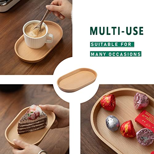 Vandroop Wooden Mini Serving Tray for Parties, Tea & Coffee Table, Small Oval Wood Plate for Fruit & Snacks, Decorative Tray for Jewellery, Keys & Coins, Tray for Bathroom (Beech Wood, 7.8'4.66') - Image 5