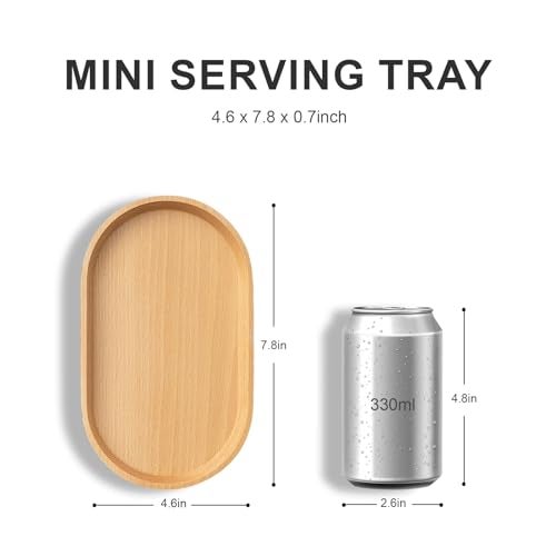 Vandroop Wooden Mini Serving Tray for Parties, Tea & Coffee Table, Small Oval Wood Plate for Fruit & Snacks, Decorative Tray for Jewellery, Keys & Coins, Tray for Bathroom (Beech Wood, 7.8'4.66') - Image 2