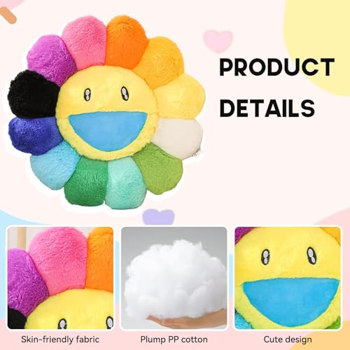 SHINUOER Flower PillowColorful Flower Shaped Throw PillowSmiley Face Floor CushionsCute Sunflower Plush PillowsCute Plushie Room DecorDecorative Pillows for BedCouchSofaCar Colorful157In - Image 3