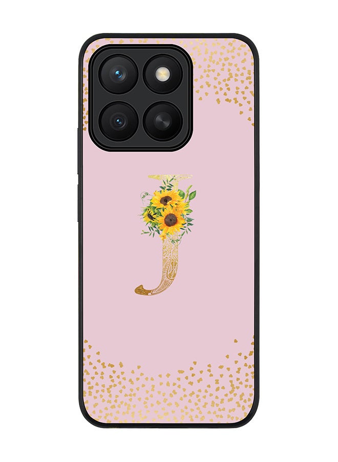 Stylizedd For Honor X8c Case,Slim fit Camera Protection, Shockproof Thin Phone cover  - Custom Floral Monogram - J  (Pink )