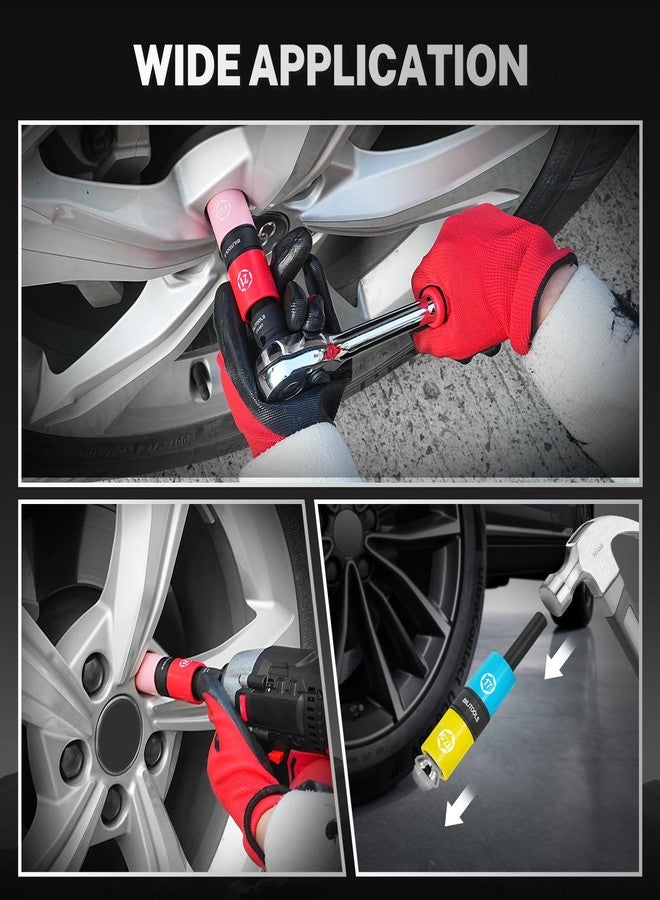 BILITOOLS Lug Nut Socket Set, 1/2" Thin Wall Impact Flip Sockets for Wheel lug Nuts with Non-Marring Sleeves, Half Sizes: 17/17.5, 18.5/19.5, 19/21, 21/21.5, 22/22.5mm, Knockout Bar & Extension - Image 5