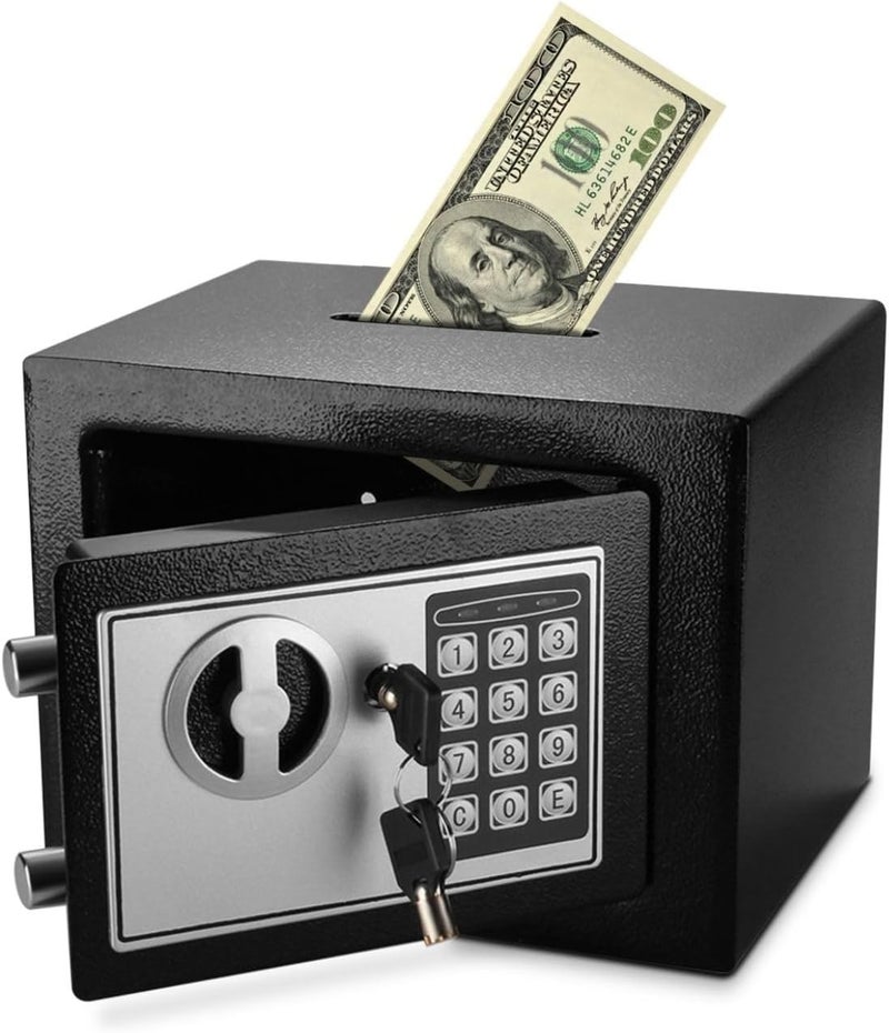 Flexzion Electronic Drop Safe Box with Digital Combination Lock - Cash Safe for Cabinets, Home & Office Security (9"x7"x7"), Black - Image 1