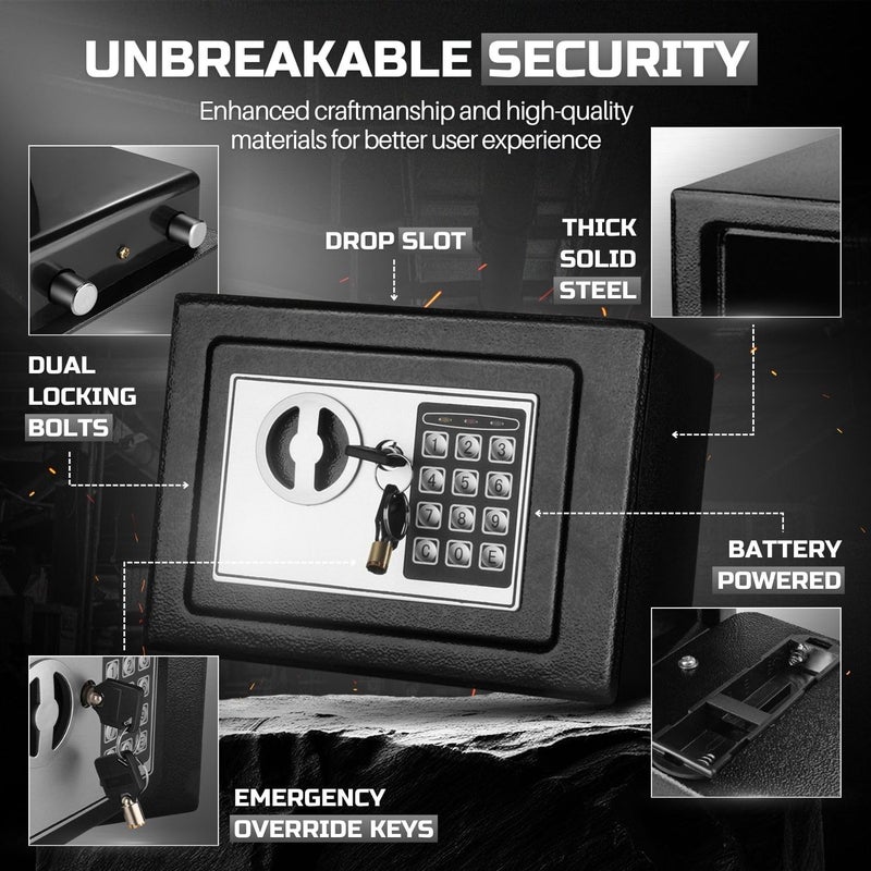 Flexzion Electronic Drop Safe Box with Digital Combination Lock - Cash Safe for Cabinets, Home & Office Security (9"x7"x7"), Black - Image 3