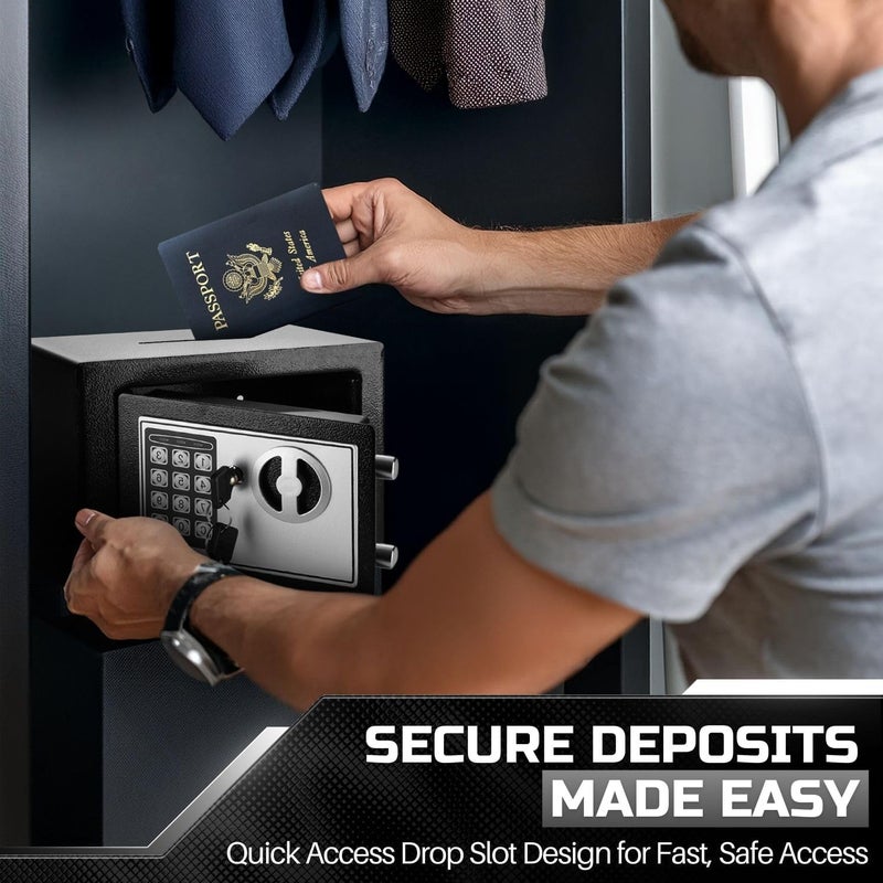 Flexzion Electronic Drop Safe Box with Digital Combination Lock - Cash Safe for Cabinets, Home & Office Security (9"x7"x7"), Black - Image 2