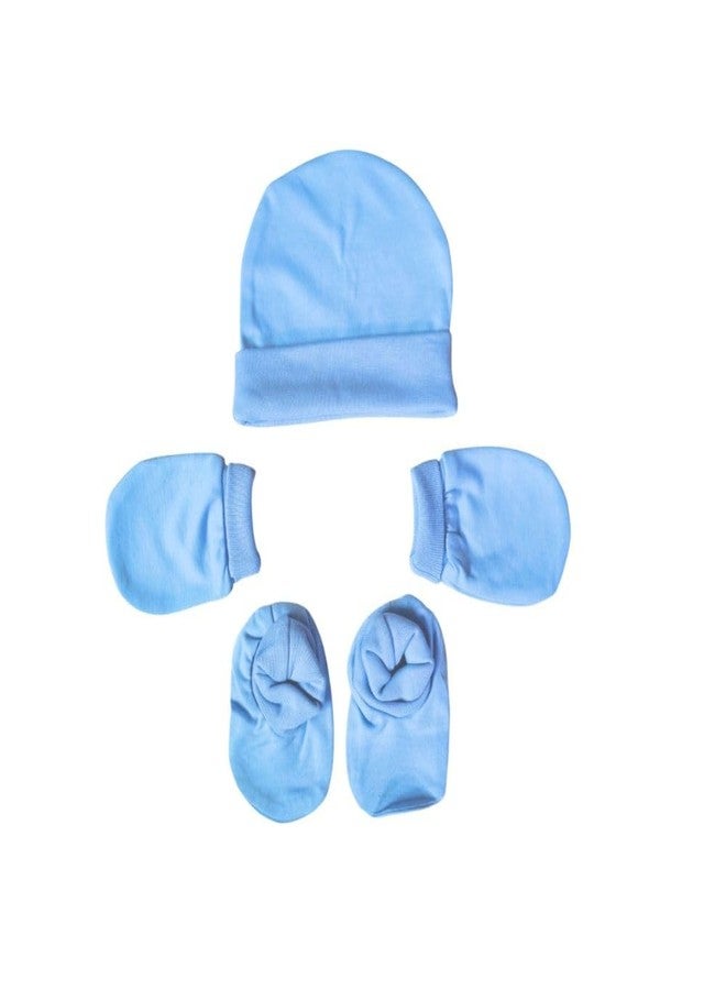 aRIC ARICNewborn Baby Cap Mittens Booties Set (0-6 Months) | Soft Cotton Hosiery Cap Mittens and Socks for New Born Baby | Infant Summer Essentials (Light Blue) - Image 1