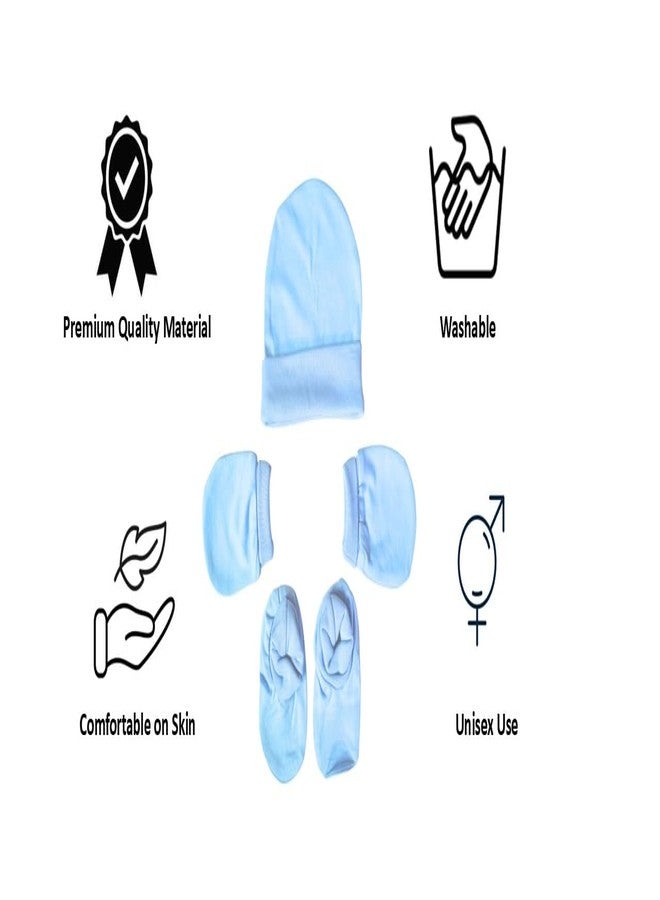 aRIC ARICNewborn Baby Cap Mittens Booties Set (0-6 Months) | Soft Cotton Hosiery Cap Mittens and Socks for New Born Baby | Infant Summer Essentials (Light Blue) - Image 2