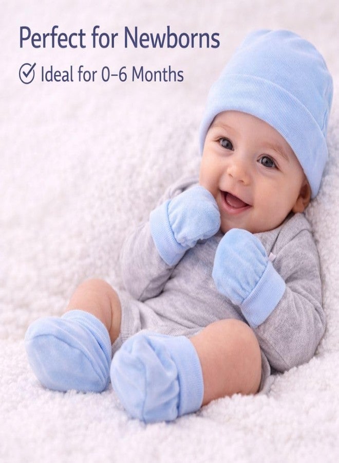 aRIC ARICNewborn Baby Cap Mittens Booties Set (0-6 Months) | Soft Cotton Hosiery Cap Mittens and Socks for New Born Baby | Infant Summer Essentials (Light Blue) - Image 3