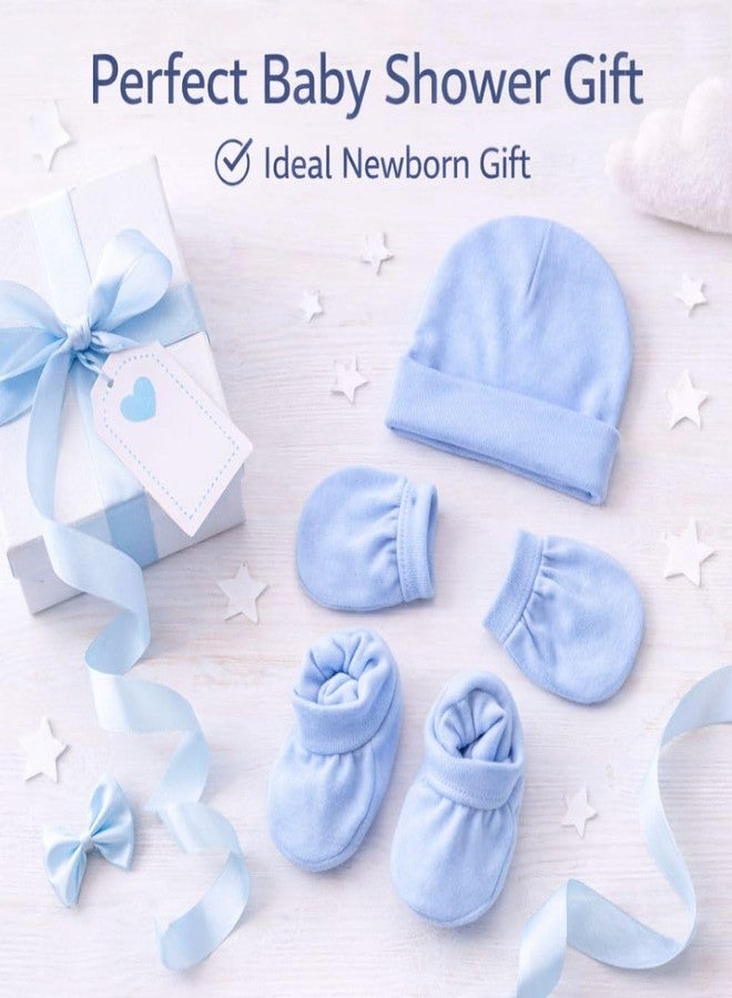aRIC ARICNewborn Baby Cap Mittens Booties Set (0-6 Months) | Soft Cotton Hosiery Cap Mittens and Socks for New Born Baby | Infant Summer Essentials (Light Blue) - Image 4