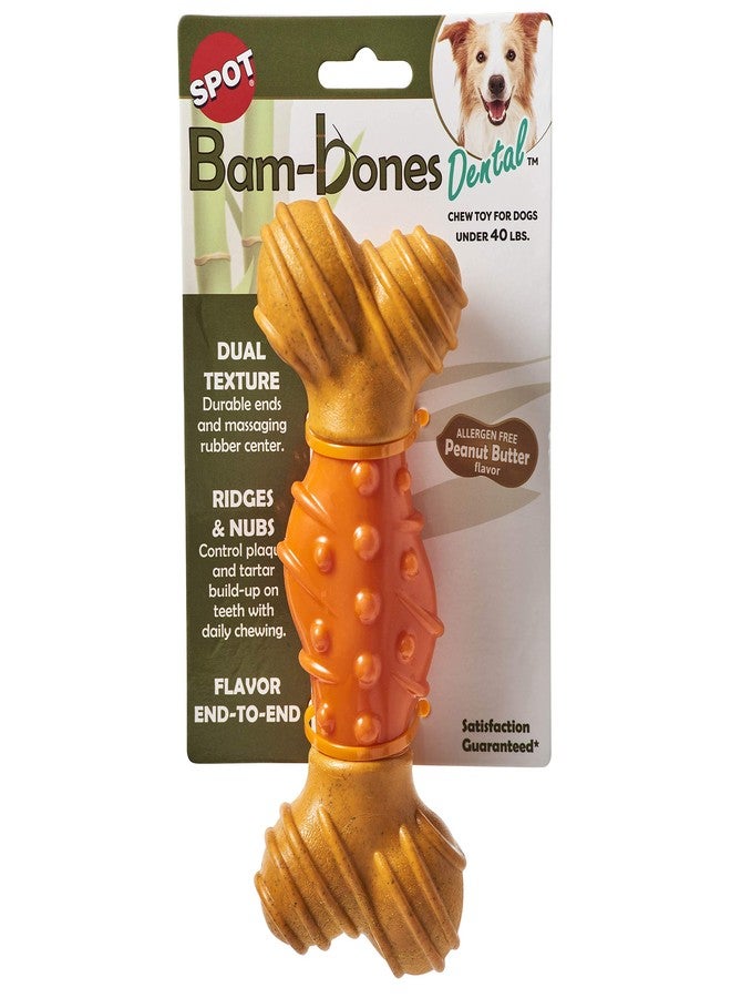 SPOT Bam-Bones Dental Bone - Made with Bamboo Fiber and a Massaging Rubber Center, Durable Oral Care Dog Chew for Light Chewers & Teething Puppies Under 40lbs, 7in, Allergen Free Peanut Butter Flavor - Image 1